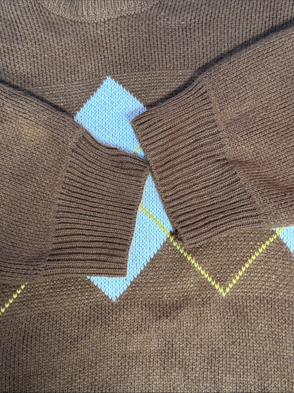 Vintage Argyle Sweater Women’s XXL Brown Crewneck Knit Pullover Grandpa Core - Picture 7 of 7